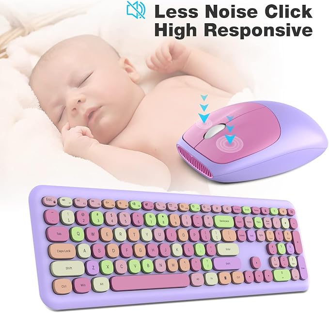KNOWSQT Wireless Keyboard and Mouse Combo, Pale Purple Full-Sized 2.4G Silent - Image 5