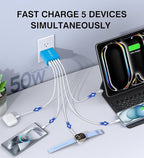 Wall Charger, USB C Charger Block, 5-Port PD + QC 3.0 Fast Charging Power Plug - Image 3