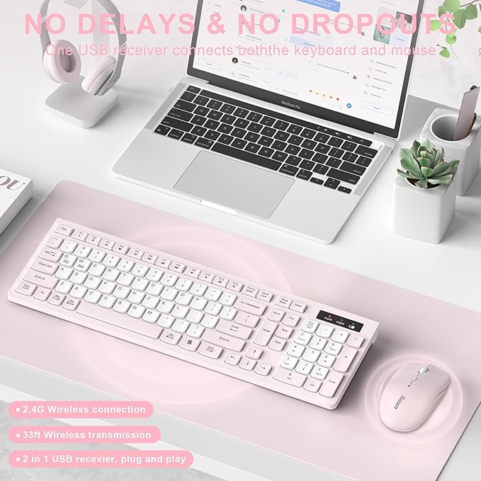 Wireless Keyboard and Mouse Combo, Full-Sized Quiet Wireless Keyboard and - Image 2