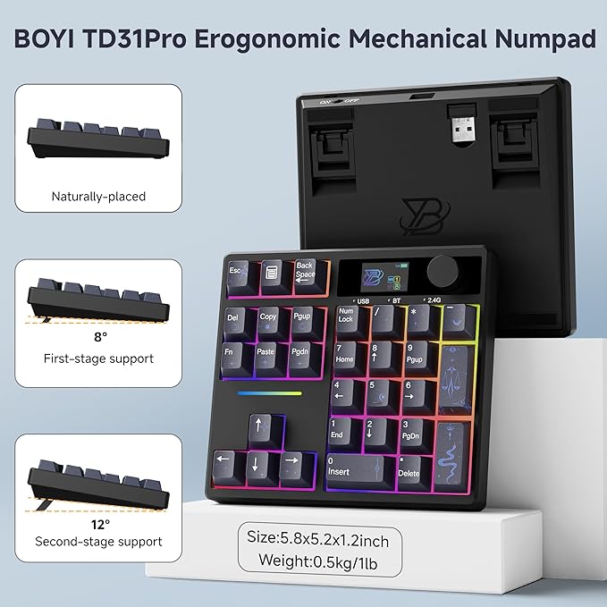 BOYI TD31Pro Mechanical Number Pad, RGB HotSwap Numpad - Image 7