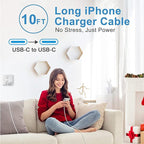 iPhone 15 16 Charger Fast Charging, Extra Long 10FT USB C to USB C Cable 20W - Image 4
