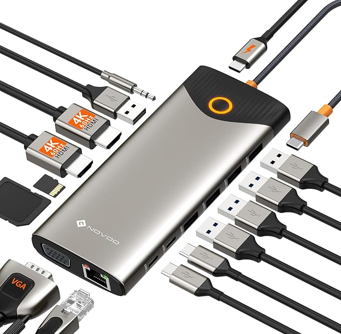 NOVOO USB C Docking Station Dual Monitor, 15 in 1 Laptop Docking Station 3 by NOVOO