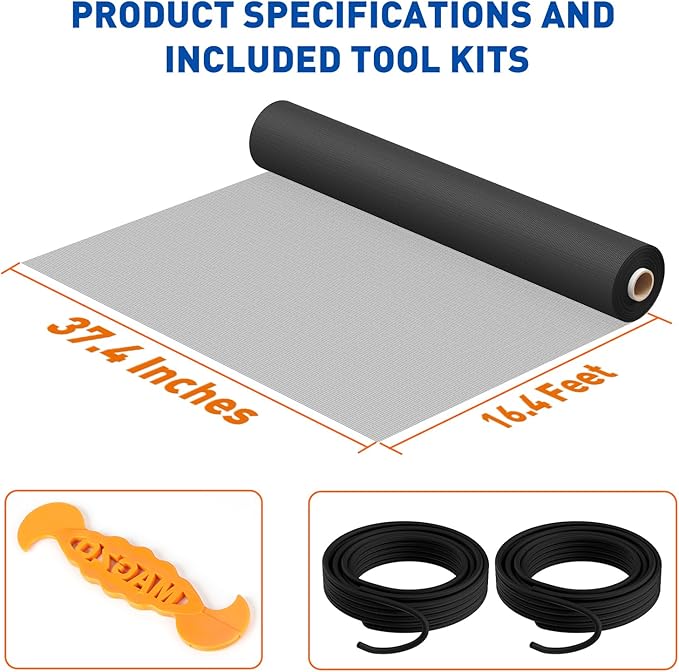 MAGZO Window Screen Replacement Mesh Roll, 37.4in × 16.4ft Upgraded Dual - Image 3