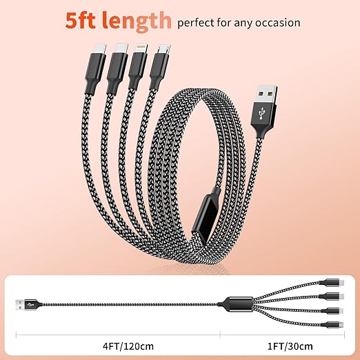 Multi Charging Cable, Dual Type-C Multiple Charger Cable Nylon Braided 4 in 1 - Image 6