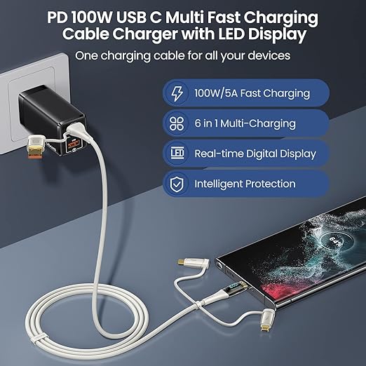 USB C to Multi Charging Cable, USAMS 100W 4FT 5A Type C to Type C Fast Charger - Image 2