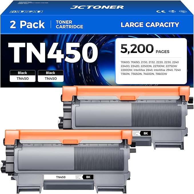 TN450 Black Toner Cartridge 2-Pack Replacement Compatible by JCTONER
