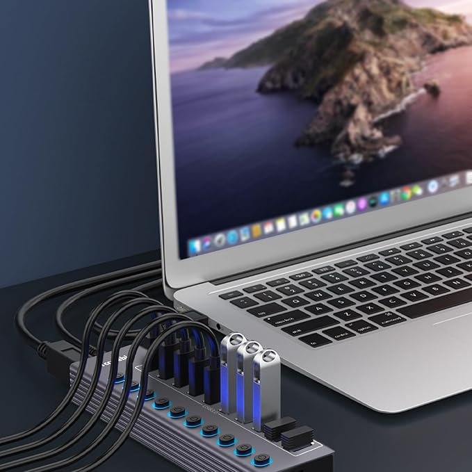 Powered 10-Port USB 3.0 Hub, USB C to 10 Ports USB Data Hub Splitter - Image 7