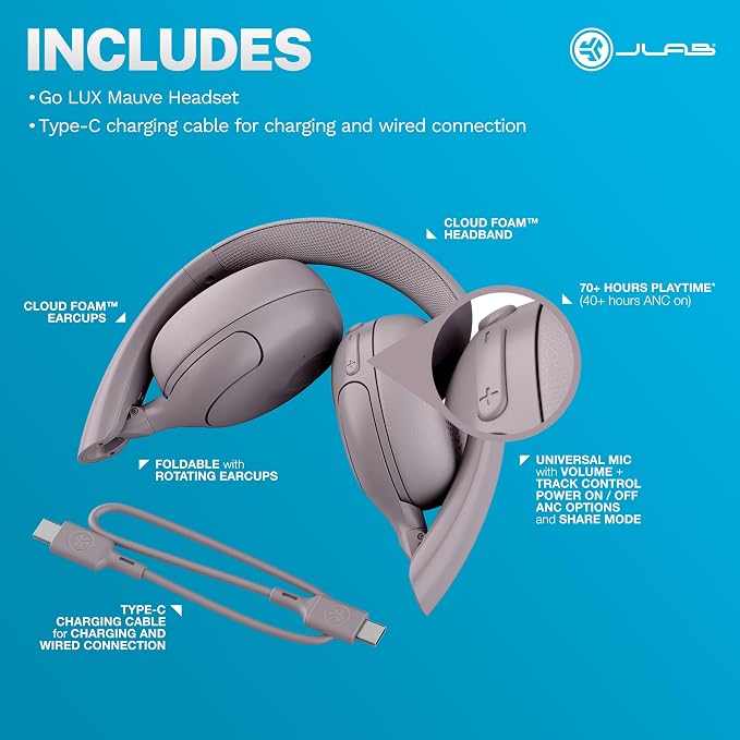 JLab Go Lux ANC Wireless Headphones, Hybrid Active Noise Cancelling, Premium - Image 7