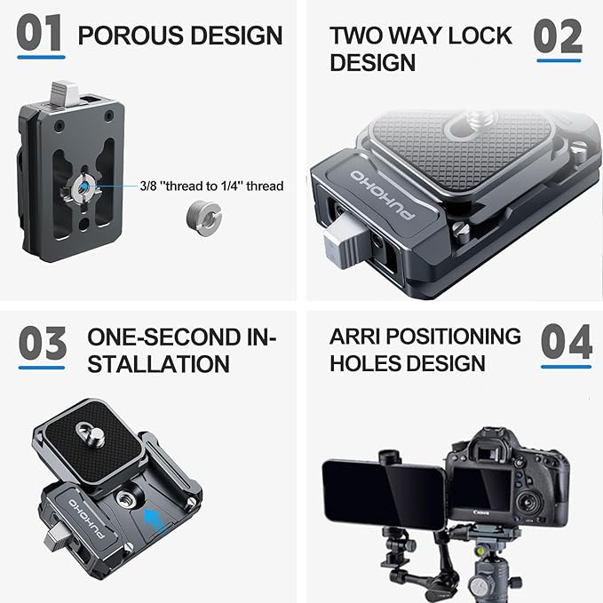 Camera Quick Release Plate Kit, w 1/4" to 3/8" Screw Thread, Quick Release - Image 2