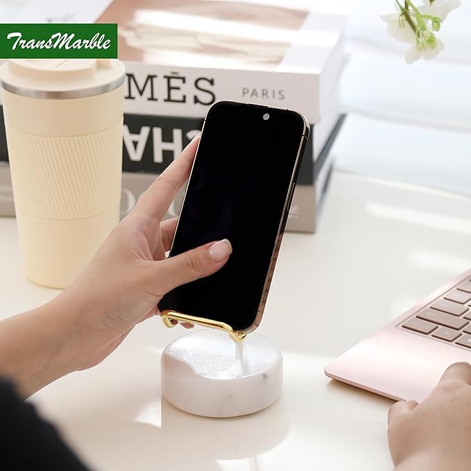 Marble Phone Stand with Metal Holder, Charging Available While Using, Swipe Up - Image 2