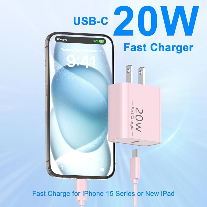Matsusho iPhone 16 15 Charger Fast Charging 10 FT, 2 Pack 20W USB C Wall Charger - Image 2