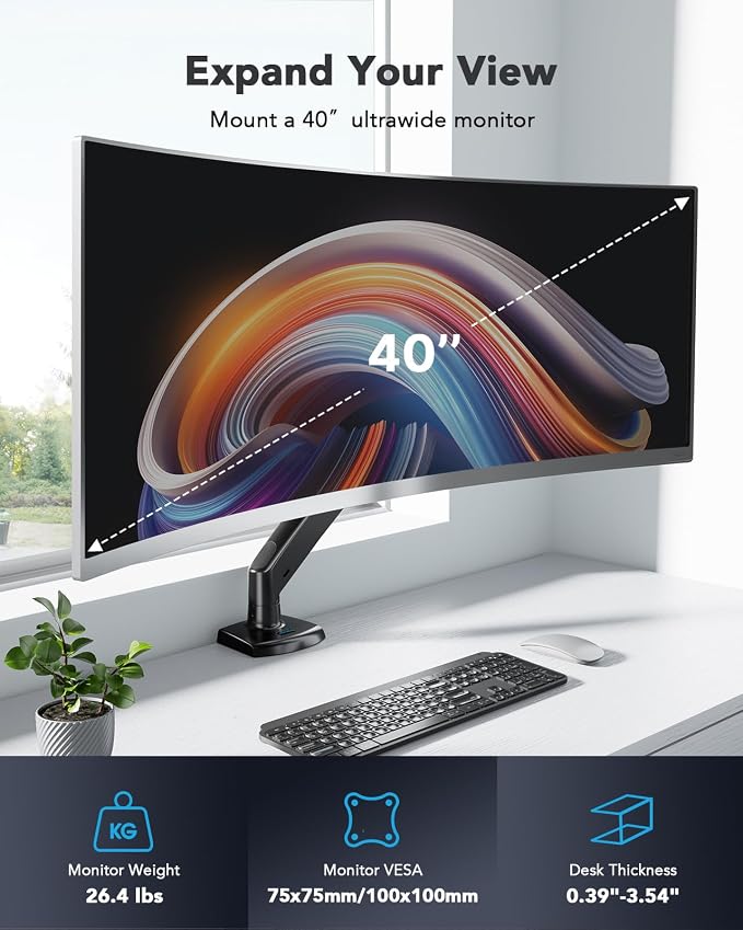 HUANUO Single Monitor Arm for 40 inch Screens, Ultrawide Computer Monitor Mount - Image 3