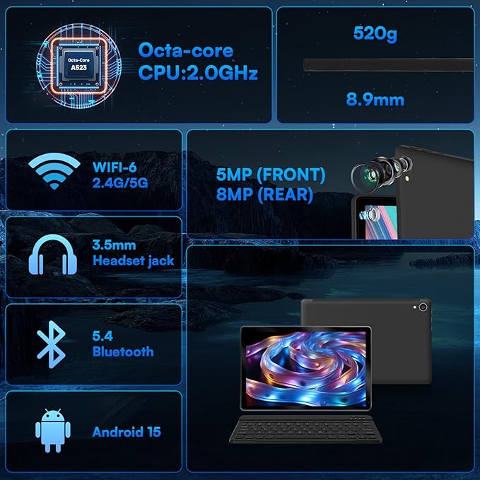2025 Latest Upgraded Android 15 Tablet 10 Inch, 24GB+128GB+1TB Expand, WiFi 6 - Image 2