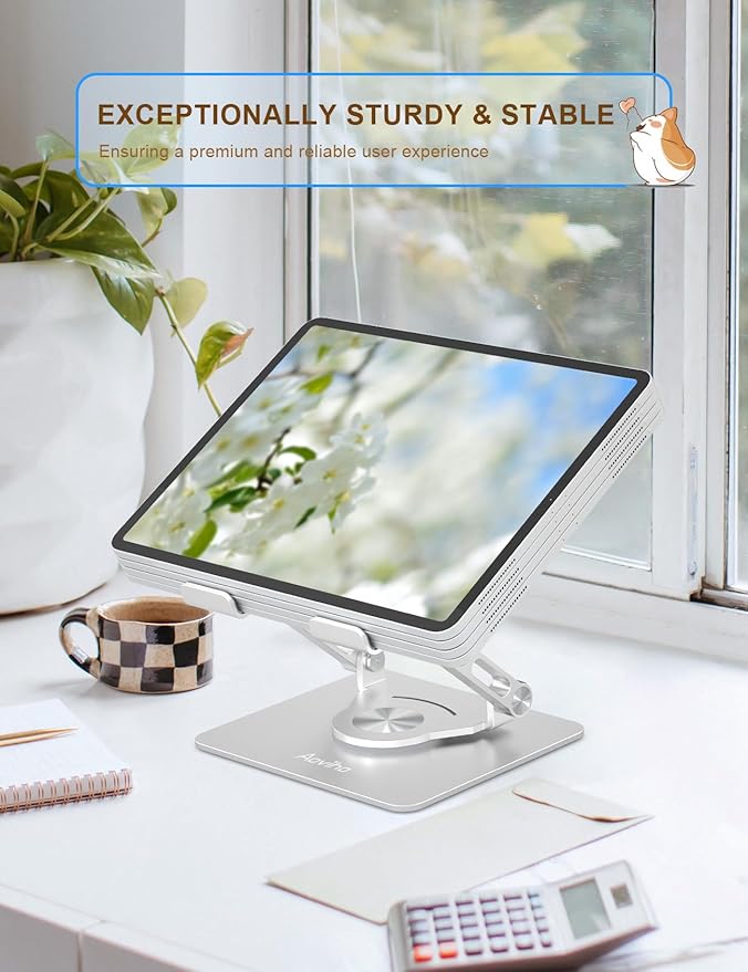 Tablet Stand 360° Rotating Aluminum Holder, Adjustable, Portable and Foldable - Image 2