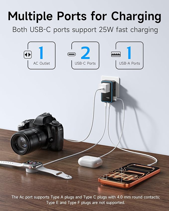 Universal Travel Adapter, 2026 Ultra-Slim 25W PD Fast Charger, 4-Port - Image 3