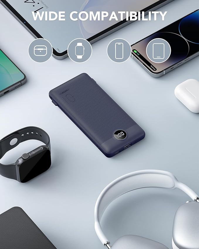 VRURC Portable Charger Built-in Cables and AC Wall Plug, USB C Power Bank - Image 7