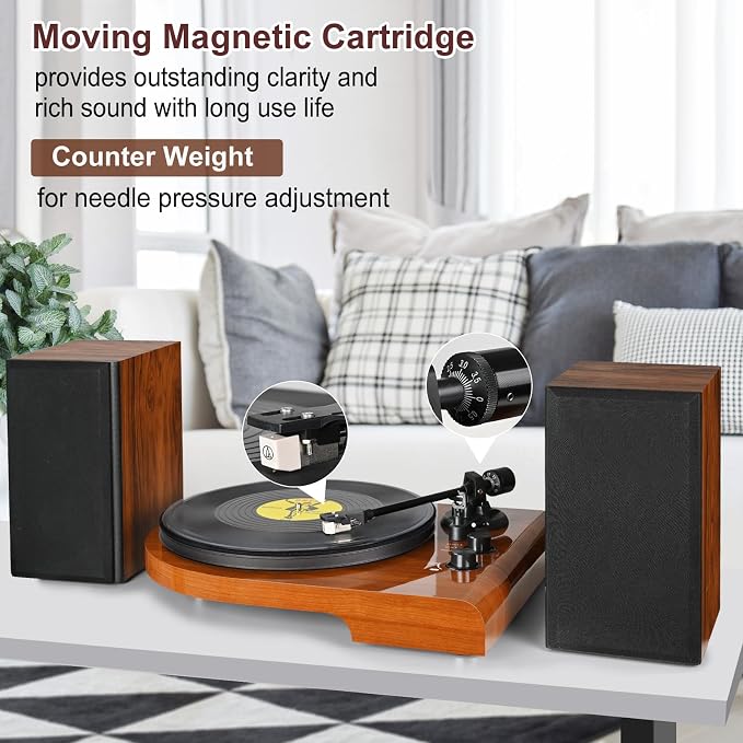 Vinyl Record Player with Bluetooth Input Output, Turntable with Built-in Preamp - Image 5