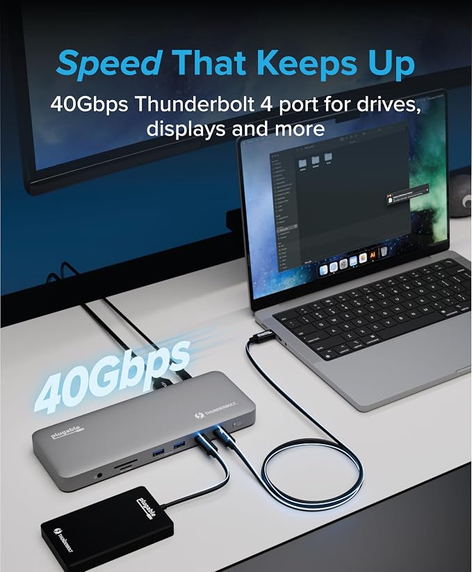 Plugable Thunderbolt 4 Dock for M4 MacBook Air & Pro: 100W Charging Driverless - Image 4