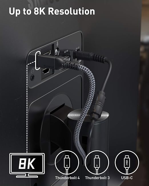 Maxonar Thunderbolt 4 Cable, 240W Thunderbolt Cable 40Gbps Sync 8K/5K@60Hz - Image 3