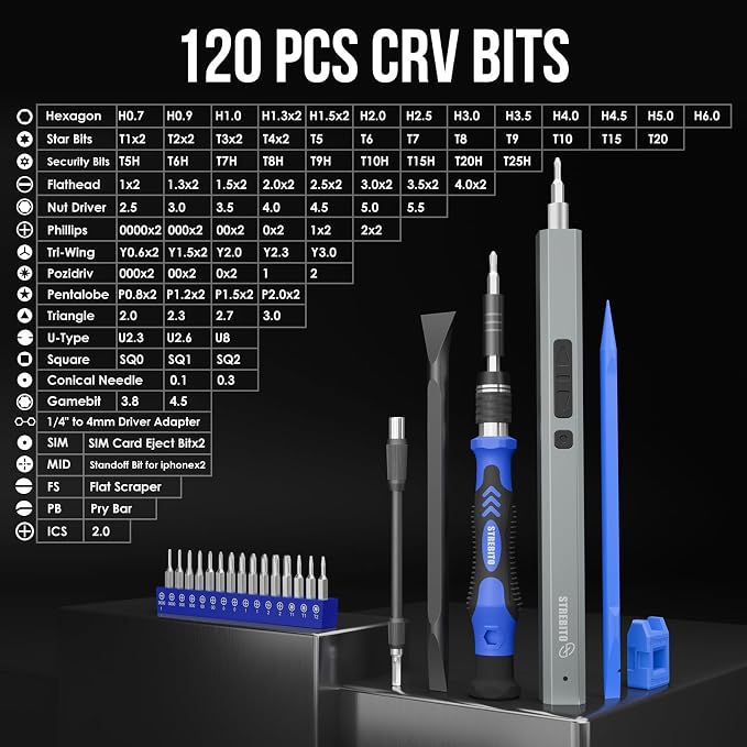STREBITO Electric Screwdriver, 144-in-1 Precision Screwdriver Set, 120 Magnetic - Image 3