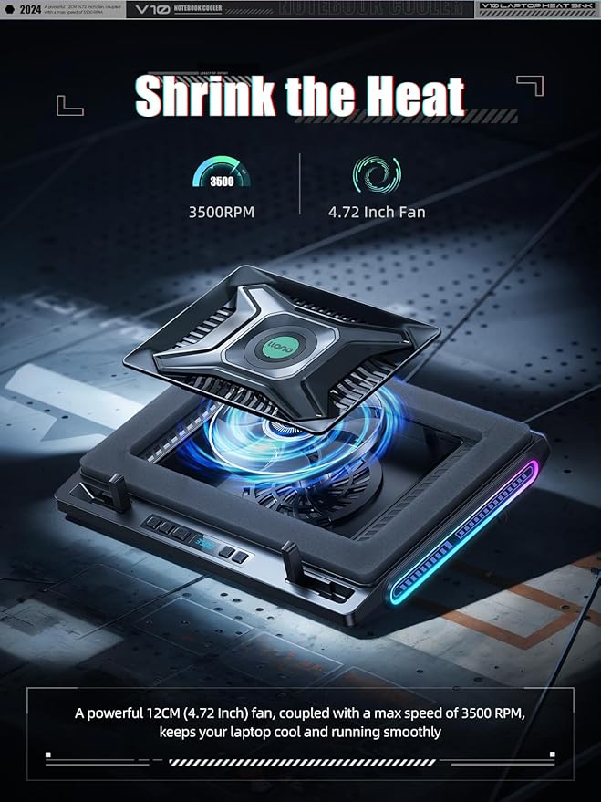 llano V10 Gaming Laptop Cooling Pad, RGB Laptop Cooler Stand - Image 2