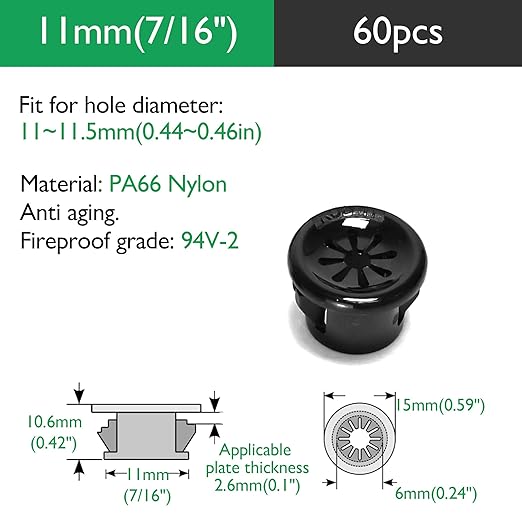 60PCS Cable Grommets, 7/16" Desk Hole Cover Petal Shaped Buckle Type Nylon Snap - Image 9