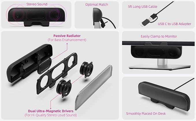 Computer Speakers for Desktop PC, Monitor Speakers, USB Plug-in, External - Image 4