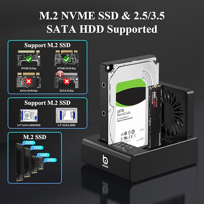 M.2 NVMe & SATA HDD Docking Station, 10Gbps USB3.2 Gen2 SSD Cloner - Image 5