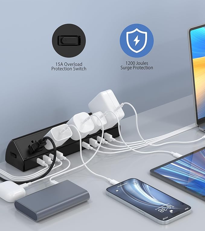 45W Fast Charging Station, Desk Clamp Power Strip, 4 PD USB-C Ports, 5 AC - Image 5