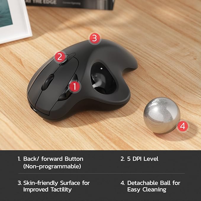 Nulea M501 Wireless Trackball Mouse, Rechargeable Ergonomic, Easy Thumb Control - Image 7