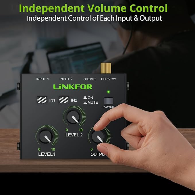 LiNKFOR 2 Channel 3.5mm Audio Mixer Stereo Audio Mixer Support RCA Input and - Image 4