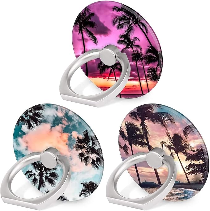 Bonoma Cell Phone Ring Holder Stand, 3 Pack Sunset Beach Palm Tree 360 Rotation by Bonoma