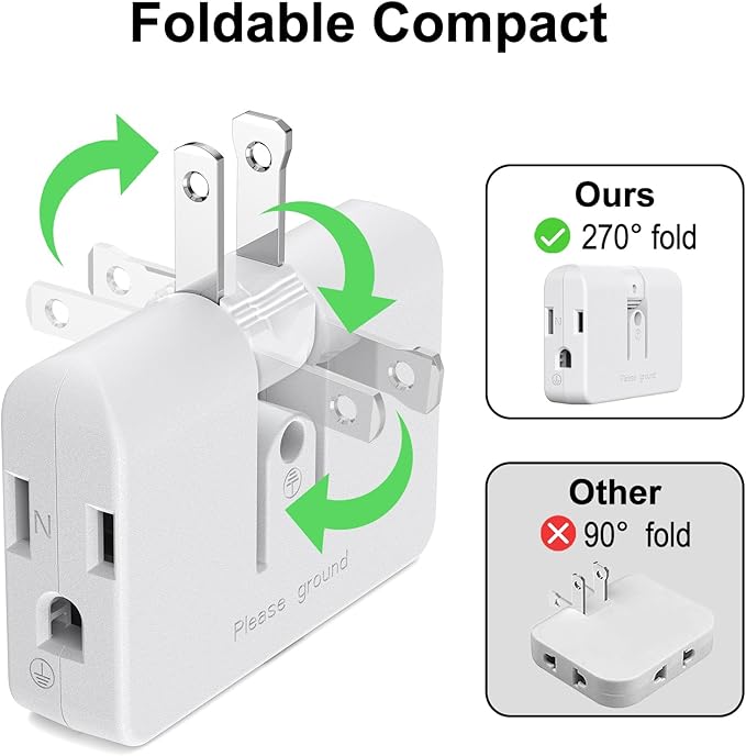 2-Prong/3-Prong Swivel Adapter, Polarized Grounding Converter - Image 2