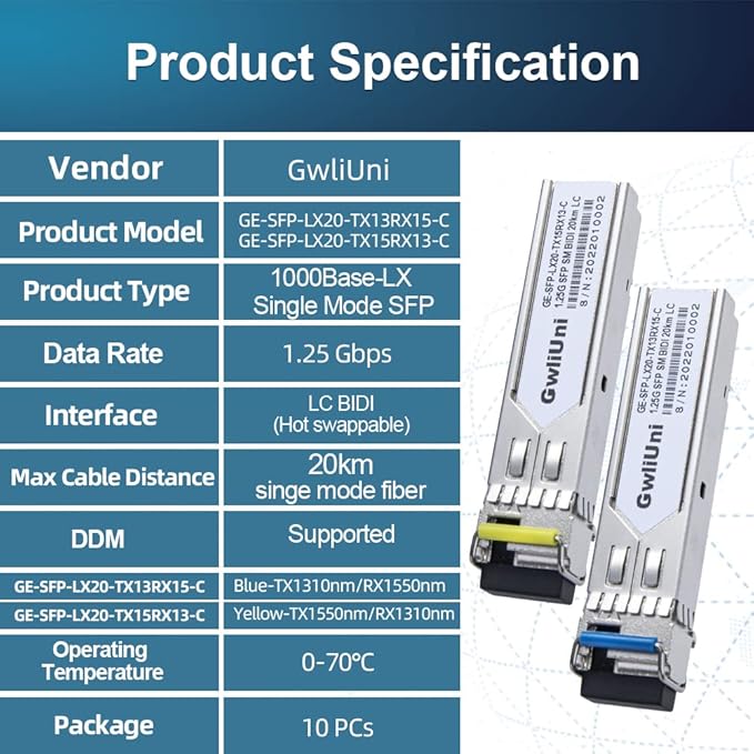 5 Pairs 1.25G BIDI SFP Single Mode Fiber Module Network Transceiver, LX SM - Image 7