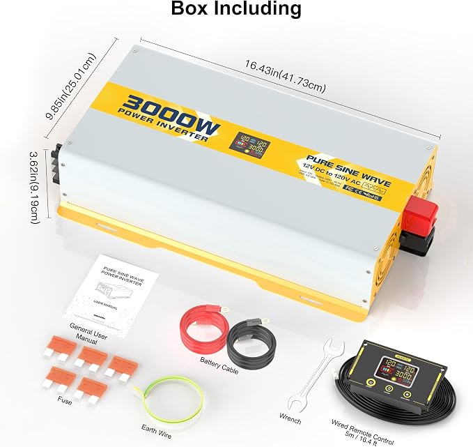 XWJNE 3000W Pure Sine Wave Power Inverter 12V DC to 120V GFCI AC Converter - Image 7