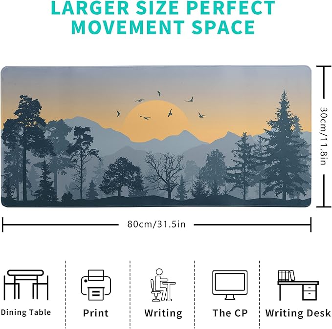 Mountain Gaming Mouse Pad 31.5x11.8 Inch Forest Large Mousepad Extended Grey - Image 2