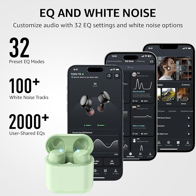 TOZO T6 Wireless Earbuds, Stereo Sound in Ear Headphones, 50 Hours Playtime - Image 3
