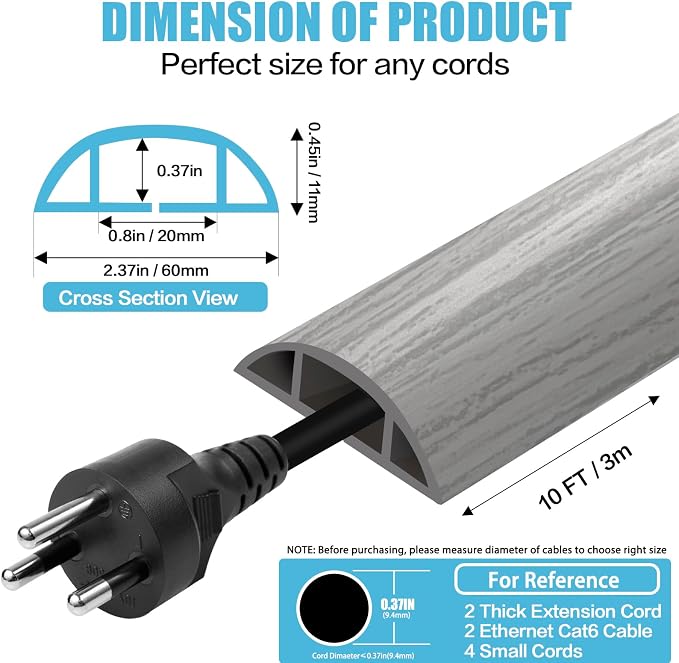 Floor Cord Cover Cavity 0.8"x0.37" Self Adhesive Cord Hider, 10FT Low Profile - Image 2