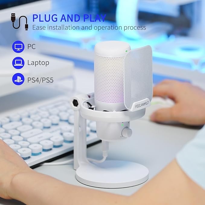 FEELWORLD VM1 White Gaming PC USB Microphone Condenser Mic - Image 5