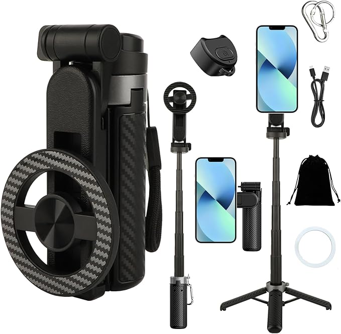 Magnetic Selfie Stick with Remote, 360° Rotation Phone Tripod, 4-in-1 by Keweis