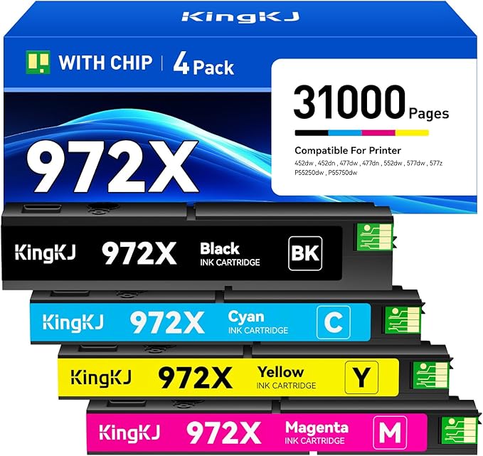 972X Ink Cartridges High Yield 4-Pack by KingKJInkToner