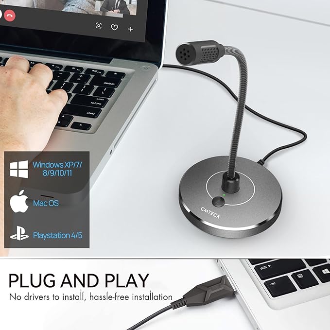 CMTECK USB Computer Microphone G009, Noise-Cancelling Recording Desktop Mic - Image 5