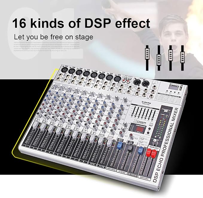 G-MARK GMX1200 DJ Mixer 12 Channel Professional Audio Mixer USB Mixing Console - Image 4