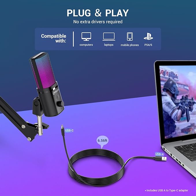 FDUCE Gaming USB Microphone, RGB Condenser mic - Image 2