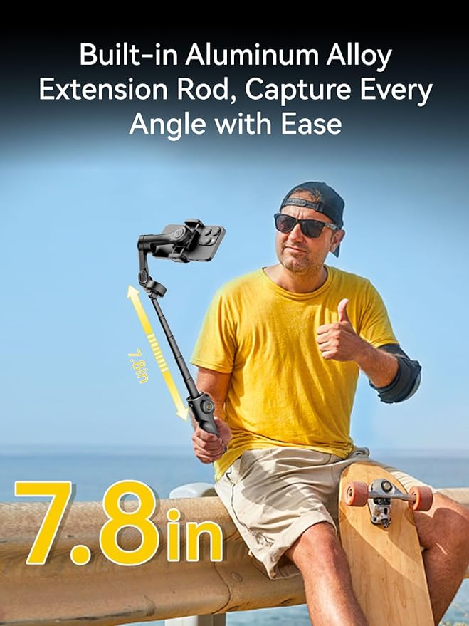 Gimbal Stabilizer for iPhone, 3-Axis iPhone Gimbal Built in 7.8' Extension Rod - Image 4