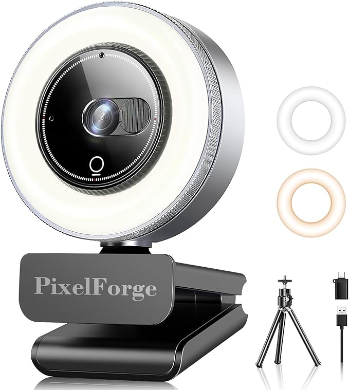 4K Webcam for PC with Microphone & Light & Privacy Cover, Web Camera for by PixelForge