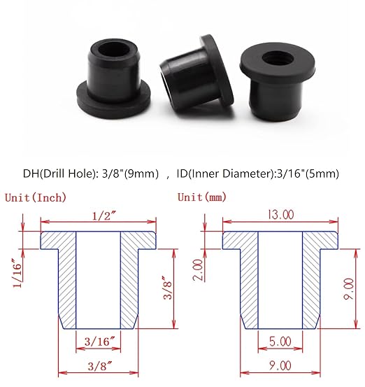25 pcs 3/8" Drill Hole，3/16" ID Black Silicone Top hat Rubber Grommets - Image 2