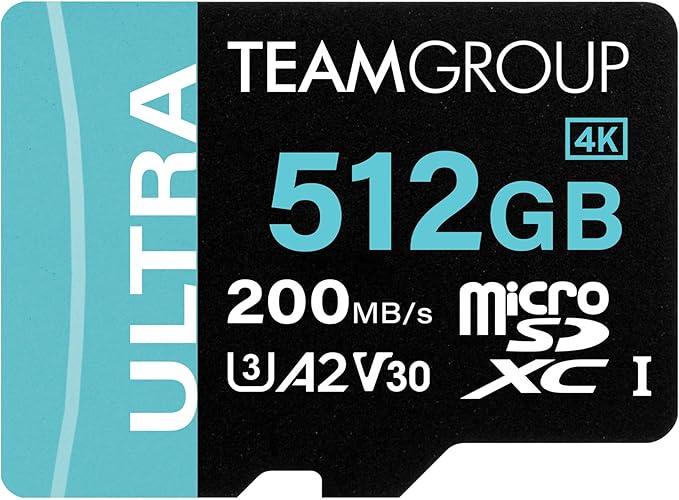 TEAMGROUP A2 Ultra Card 512GB Micro SDXC UHS-I U3 A2 V30, R/W up to 200/170 MB/s by TEAMGROUP