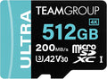 TEAMGROUP A2 Ultra Card 512GB Micro SDXC UHS-I U3 A2 V30, R/W up to 200/170 MB/s by TEAMGROUP