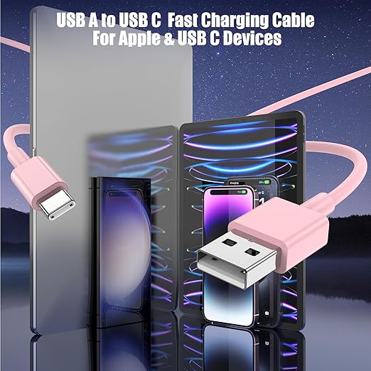 3-Pack Pink USB A to USB C Cable，USB to USB C Car Carplay Cable - Image 3